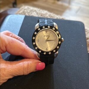 Brighton Black and Silver Watch with Crystal Accents